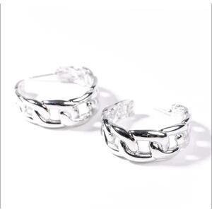 Kenneth Jay Lane Polished Silver Link Hoop Earrings Chain Hoop